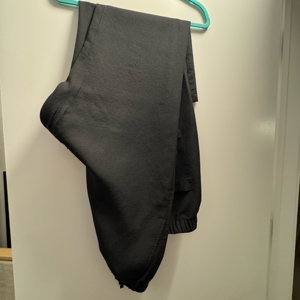 Muji Drawstring Wide Leg Black Loose Crepe Pants Large
